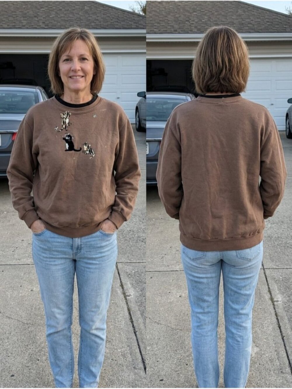 Vintage 90s Morning Sun Embroidered Cat Sweatshirt Large Brown Fleece